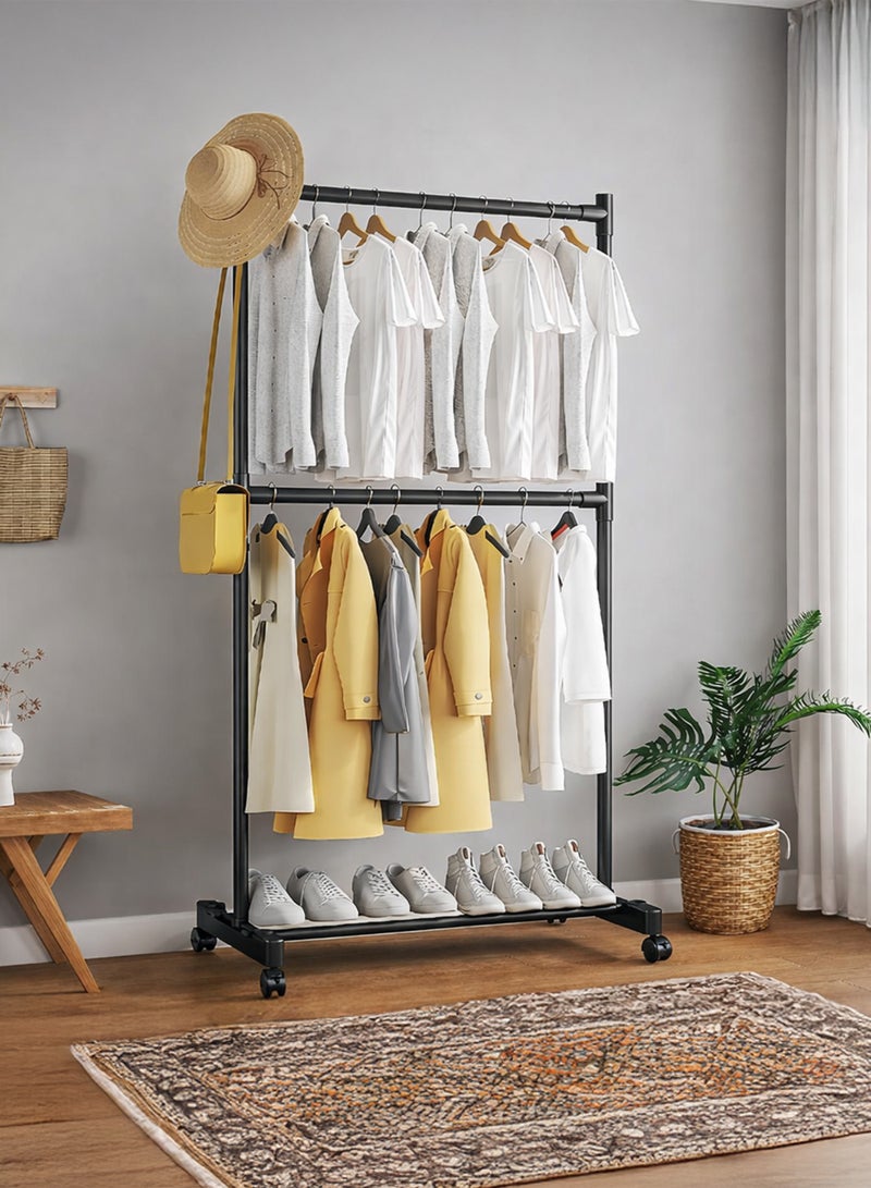 توشيونيكس رف ملابس مزدوج القضبان، قابل للتحويل إلى رف تجفيف ملابس مزدوج الطبقات، منظم ملابس، خزانة مفتوحة مع قضبان تعليق من طبقتين ورف تخزين سفلي، أنابيب فولاذية متينة 22 مم، سعة تحميل كبيرة تصل إلى 40 كجم، يتميز بقضيبين أفقيين لتعليق الملابس، مناسب لغرفة الغسيل، الشرفة، ملاءات غرفة النوم، الألحفة، البطانيات، المعاطف، التنانير، القمصان، القبعات، حامل سترات، 76 × 42 × 180 سم - Image 1